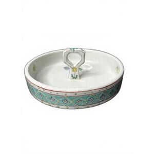 Vintage Ceramic Serving Dish with Handle with Floral Glaze